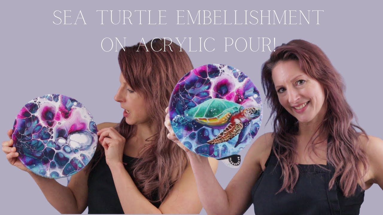 I Paint a Sea Turtle onto an Acrylic Pour!!!
