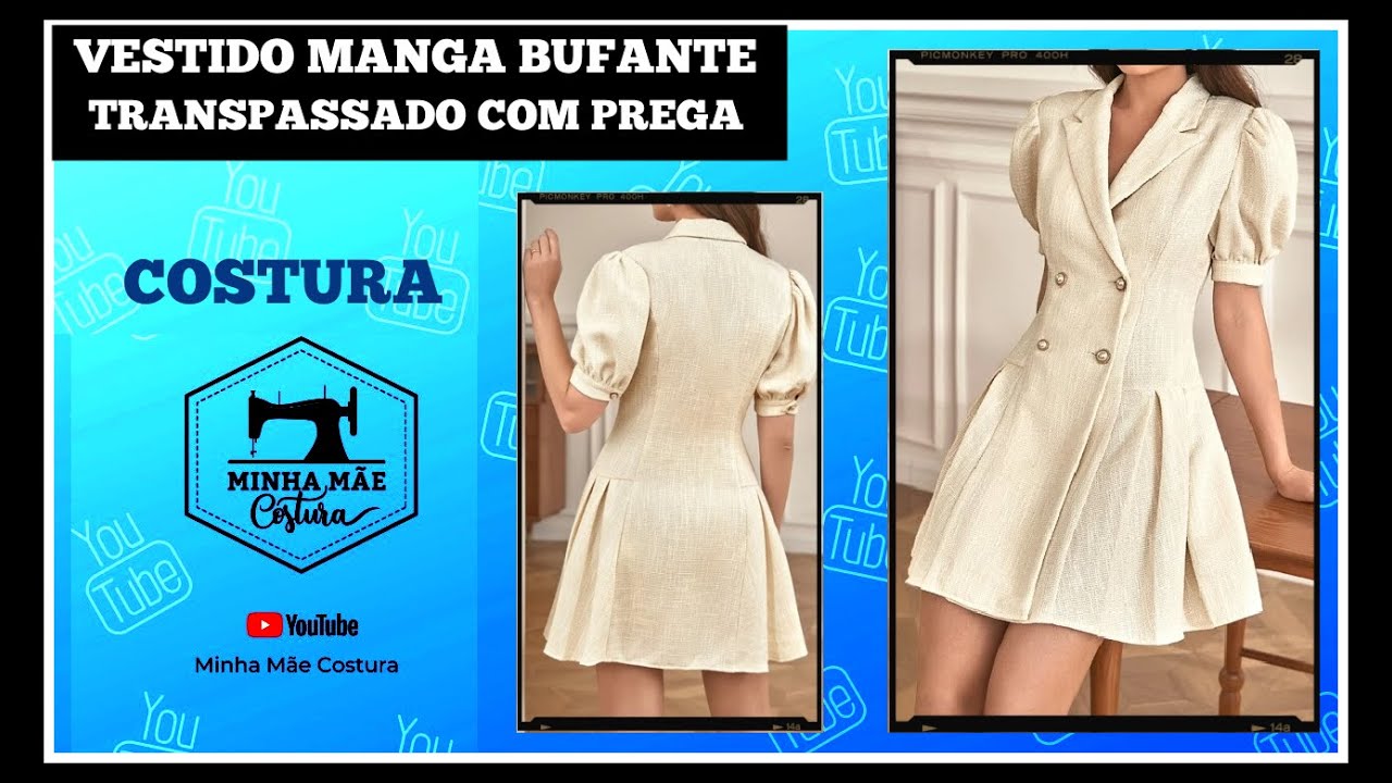 VESTIDO MANGA BUFANTE TRANSPASSADO COM PREGA - PASSO A PASSO DA COSTURA
