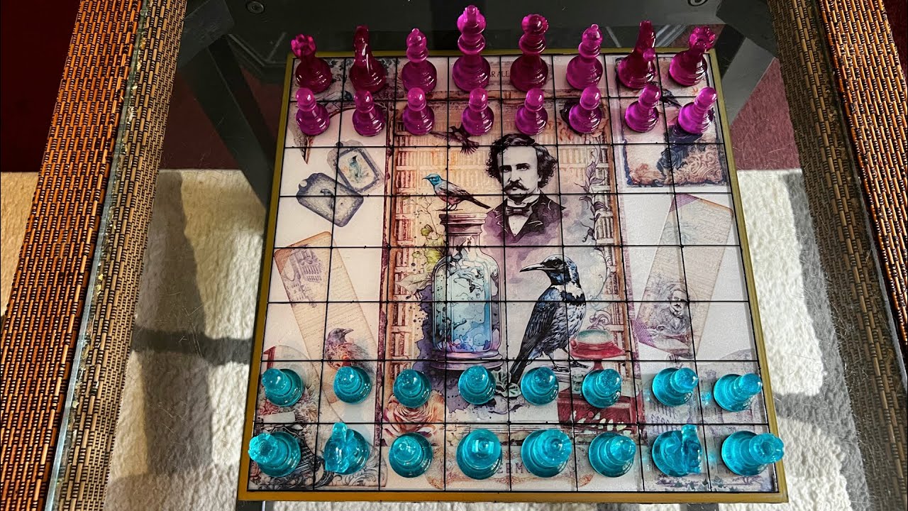 UNIQUE (EPOXY RESIN) EDGAR ALLAN POE CHESS SET - Made using stickers with a CRICUT JOY XTRA!