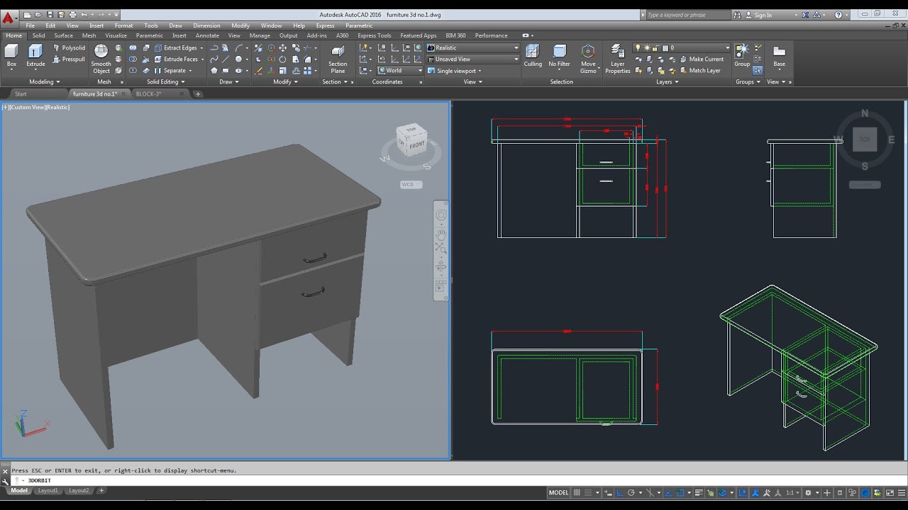 สอนสร้าง furniture 3d AutoCAD 2016