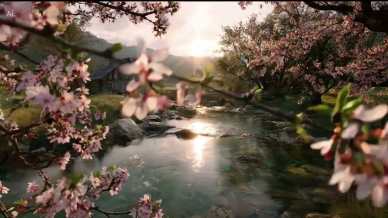 🐦 Sons de la Nature et Musique Relaxante  Vallée Printanière avec Rivière Chalet et chants d'oiseaux