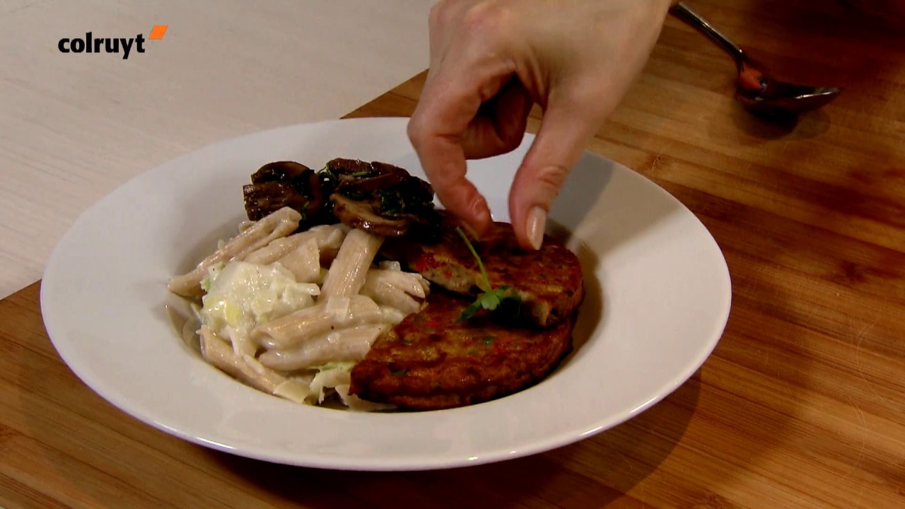 Recept Groenteburger en romige pasta met prei - Colruyt