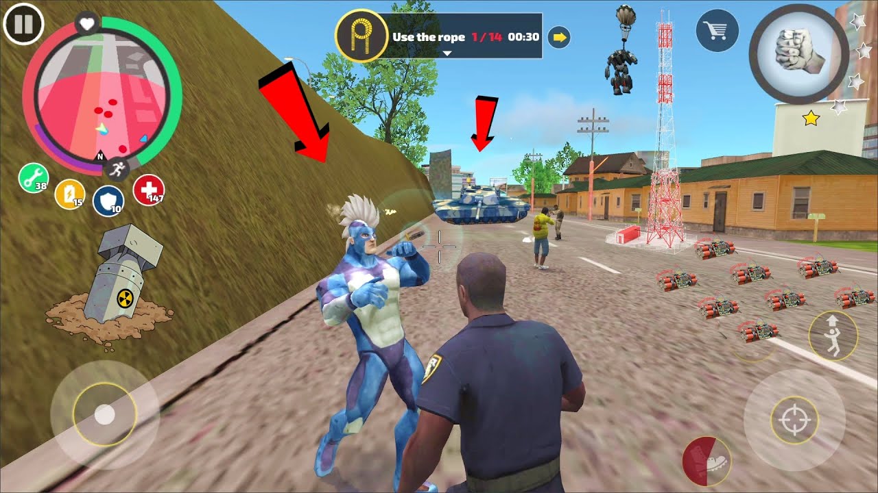 Rope Hero Vice Town (trap was laid in front of the army base using sticky bombs)Rope Hero Game Video
