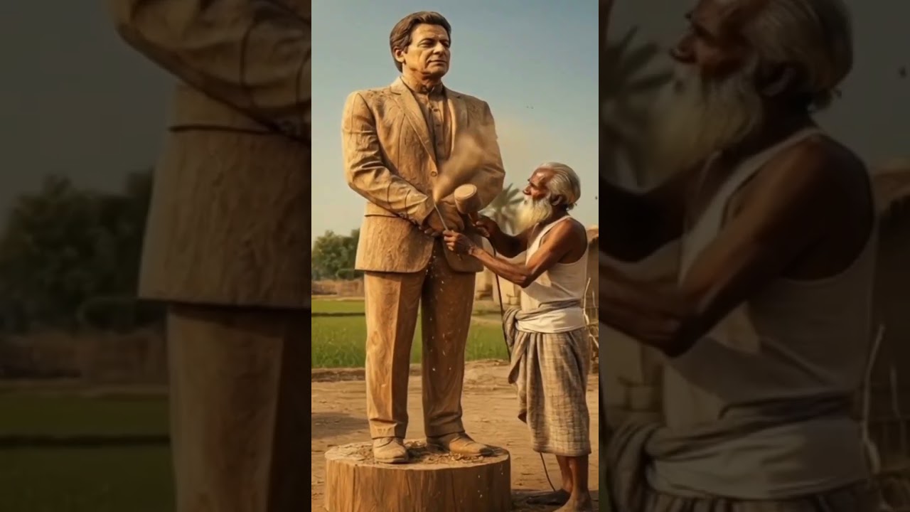 An old man making wooden statchu of imran Khan #woodscraft #art #imrankhan #shorts