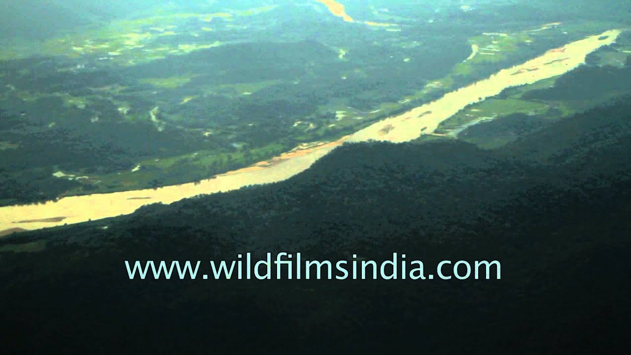 Mighty Brahmaputra river during monsoon floods - aerial view