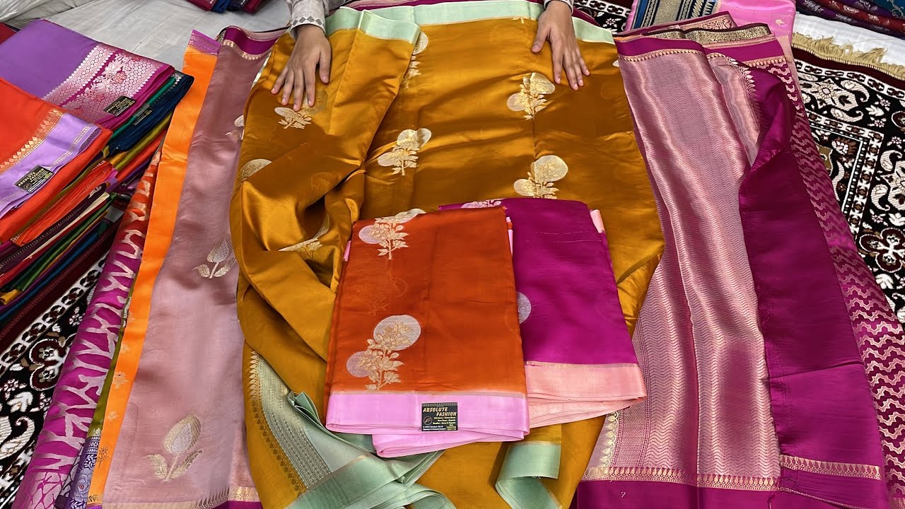 Authentic Pure Row Mango Silk Saree Lightweight Katan Silk Satin Boder Dyeing So Many Designs