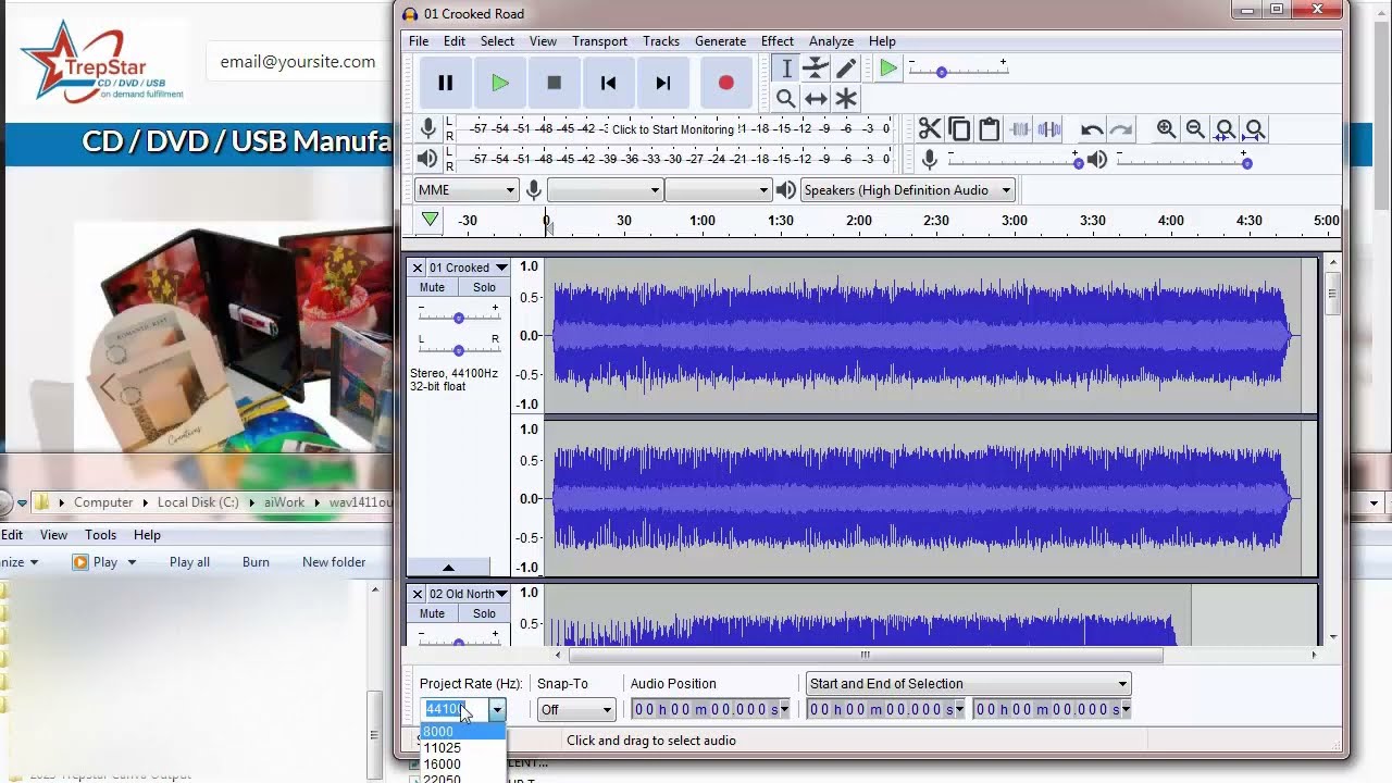 Use Audacity convert .WAV file format bit rate so audio or music CDs will burn. 1411kbps