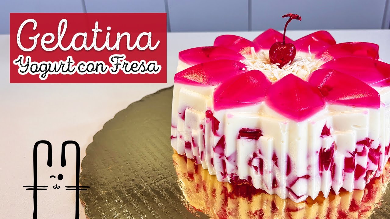 Como hacer GELATINA DE YOGURT NATURAL Y FRESA 🍑 |  | GELATINA MOSAICO | EL BAÚL DE JAVE