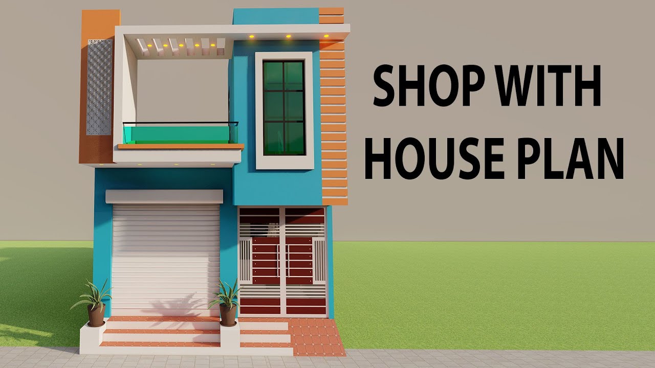 आगे दुकान पीछे दो कमरे का मकान,16X35 Shop With 2 Bedroom House Plan,New House Elevation