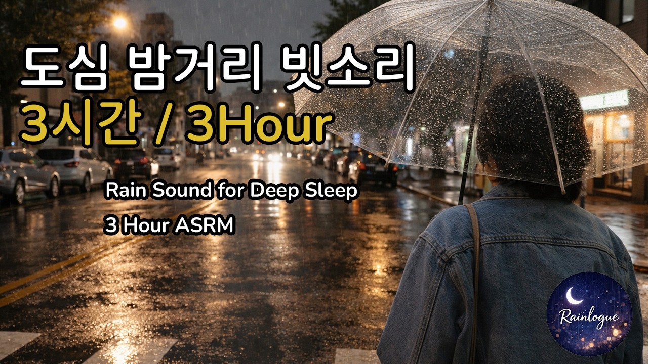 도심 밤거리 빗소리 ASMR 3시간│Rainy City Night ASMR 3 Hours
