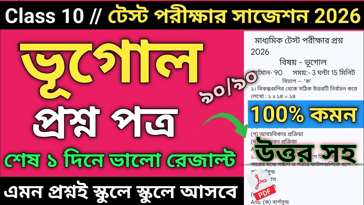 Class 10 Geography Test Exam Suggestion 2025 | Class 10 Geography Test Exam Question Paper 2026