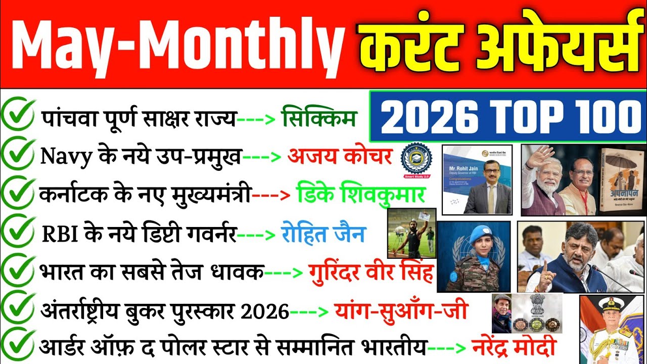 May 2026 Monthly Current Affairs | Top 100 Current Affairs May 2026 | Top Current Affairs 2026