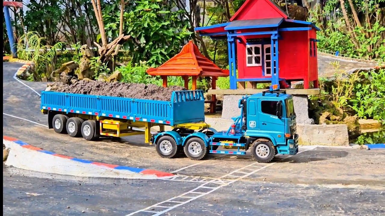 AKSI KE 98 ‼️ Pembangunan Jalan Layang Rc Truk Trailer Angkut Pasir Taklukan Lintasan Tikungan Tajam