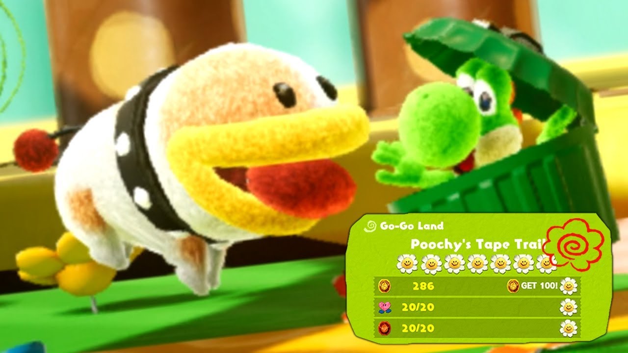 Yoshi's Crafted World - GO-GO Land: Poochy´s Tape Trall (All Flowers & Red Coins)