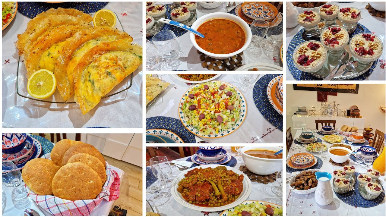 دبارة رمضان نهار الاول شربة شعير جلبانة بالعلوش خبز طابونة بريك بالعضمة سلاطة خضراء ودرع بالفاكية