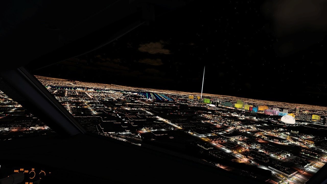 X-Plane 12: Multicore CPU FPS Test. Night Landing in Las Vegas KLAS Default Scenery