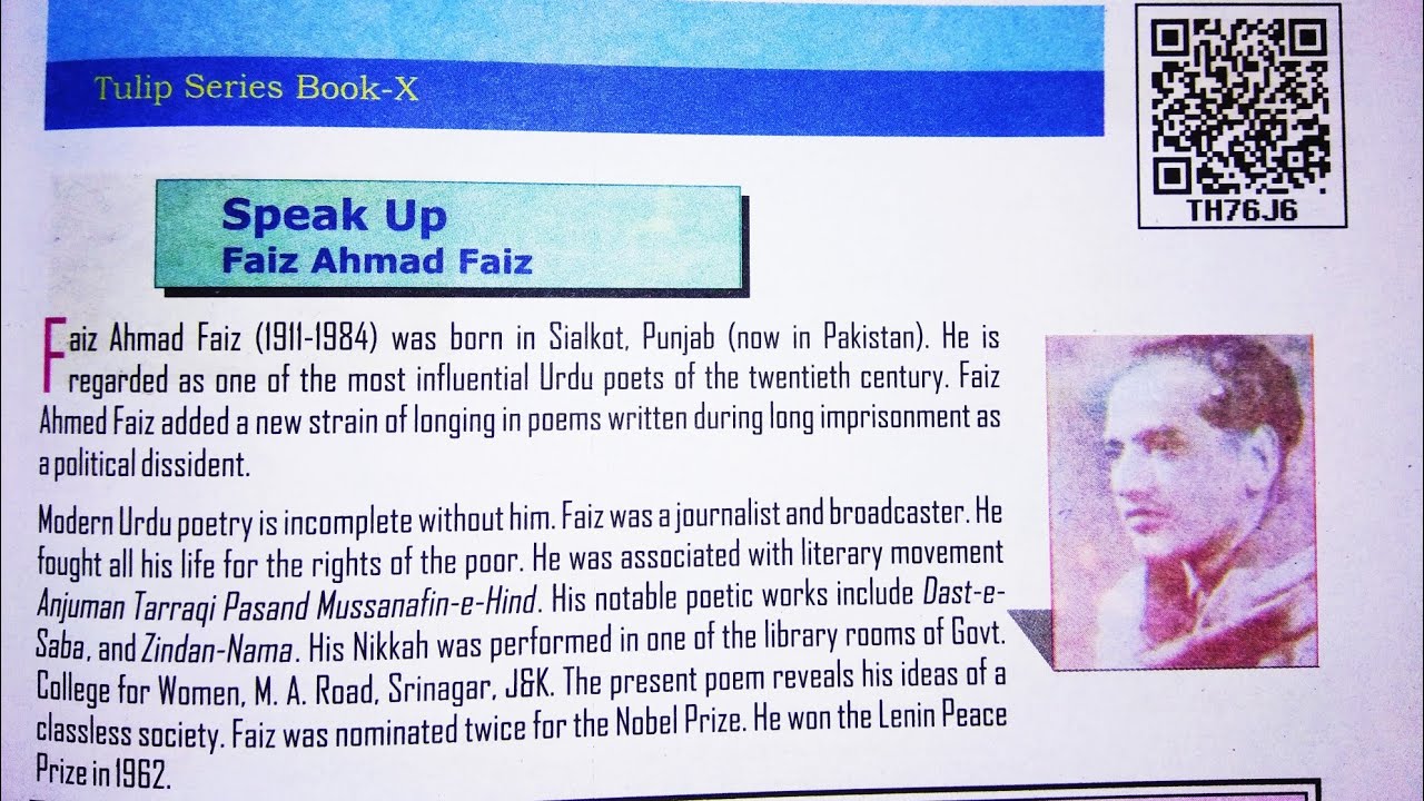 Speak Up class 10th Subject English... Poem