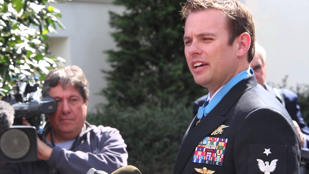 Navy SEAL speaks after receiving the Medal of Honor