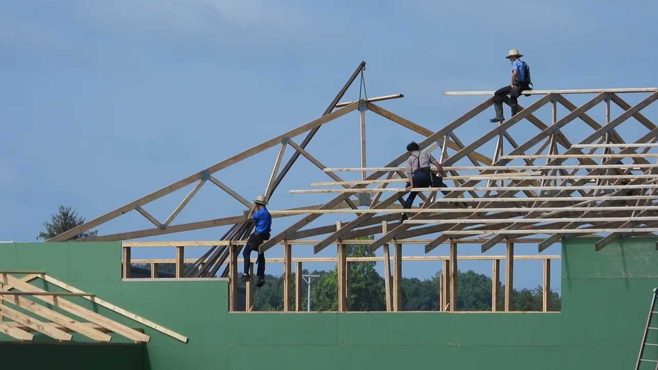 Amish barn raising.