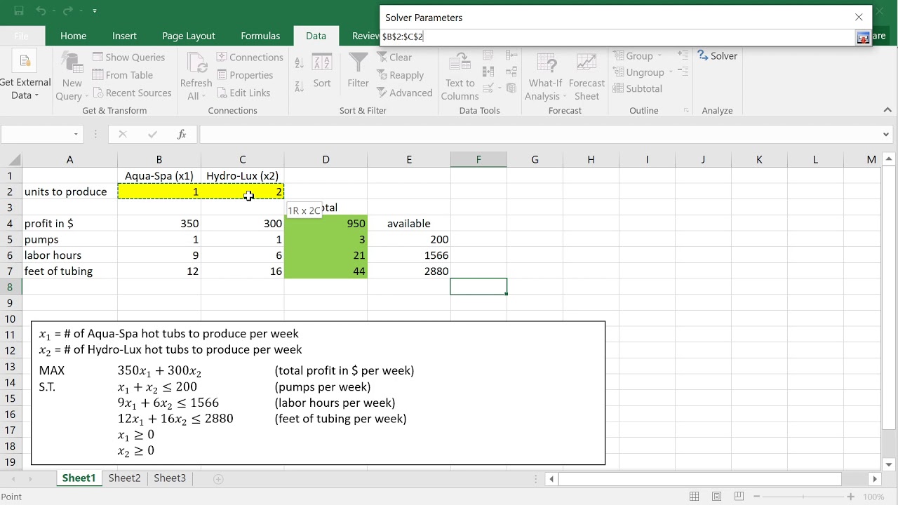 4. Introduction to Linear Optimization LP - Blue Ridge Solving Excel Model using Excel Solver Addin