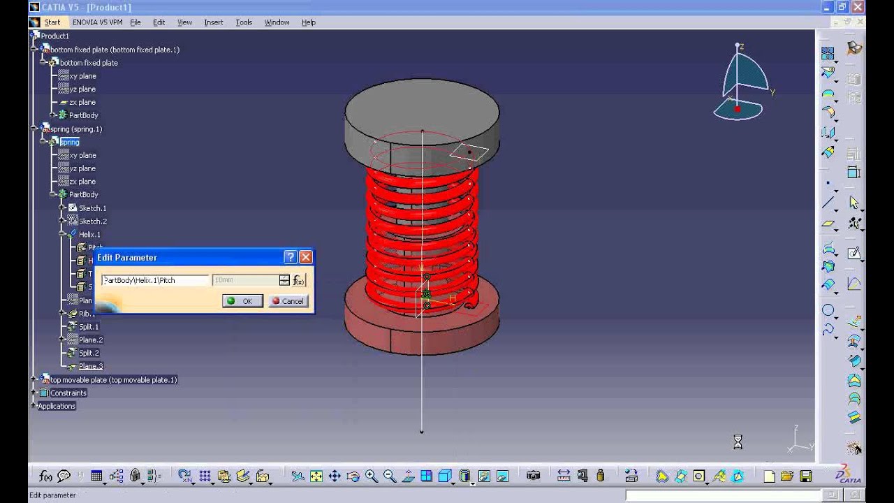Simulation video and tutorials of a compression spring in Catia V5