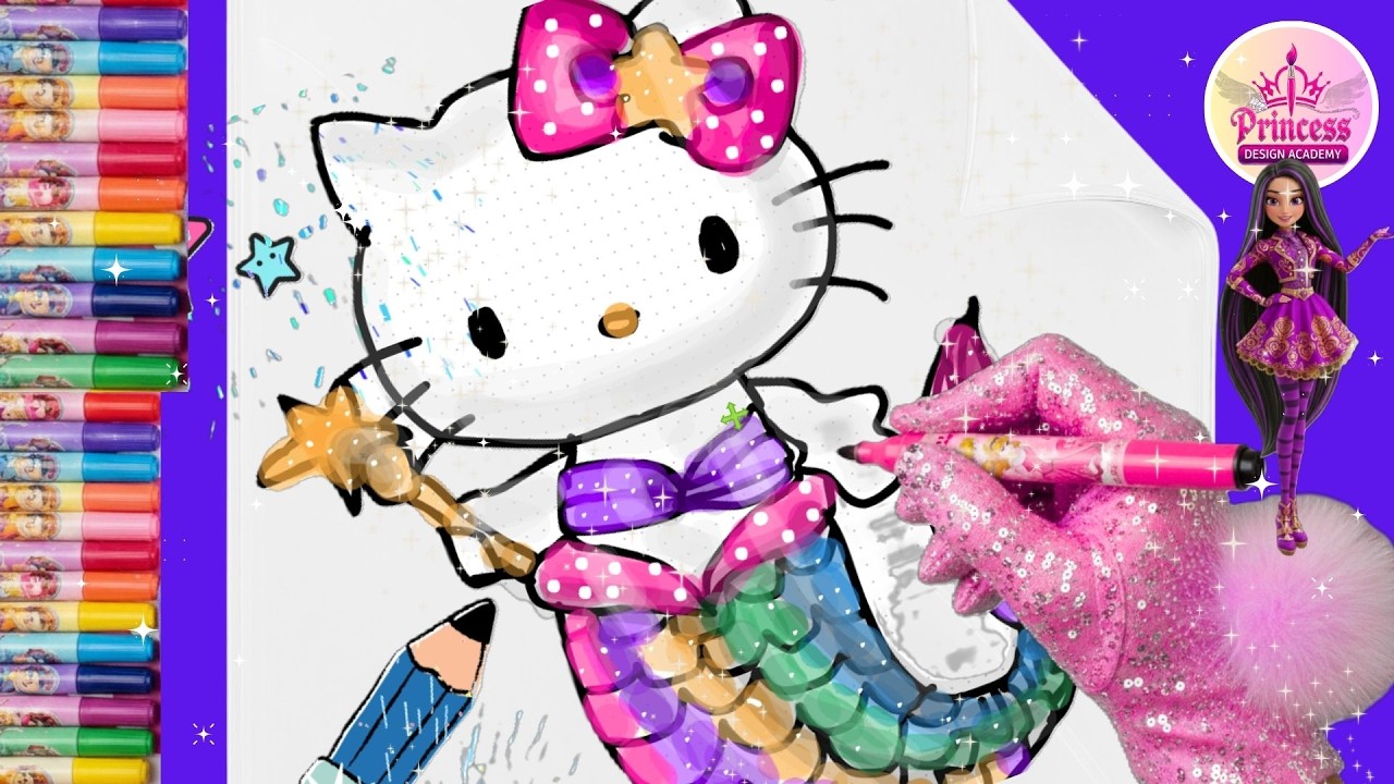 Как нарисовать фею, русалку, единорога и принцессу из мультфильма «HELLO KITTY»: торт и рисунок д...