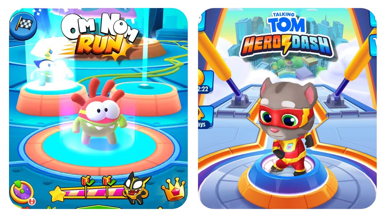 Ultimate Om Nom Run vs Talking Tom Hero Dash Super Nom vs Talking Tom