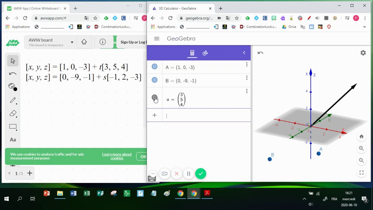 MCV4U La nature de l'intersection de droites en 3D à l'aide de Geogebra