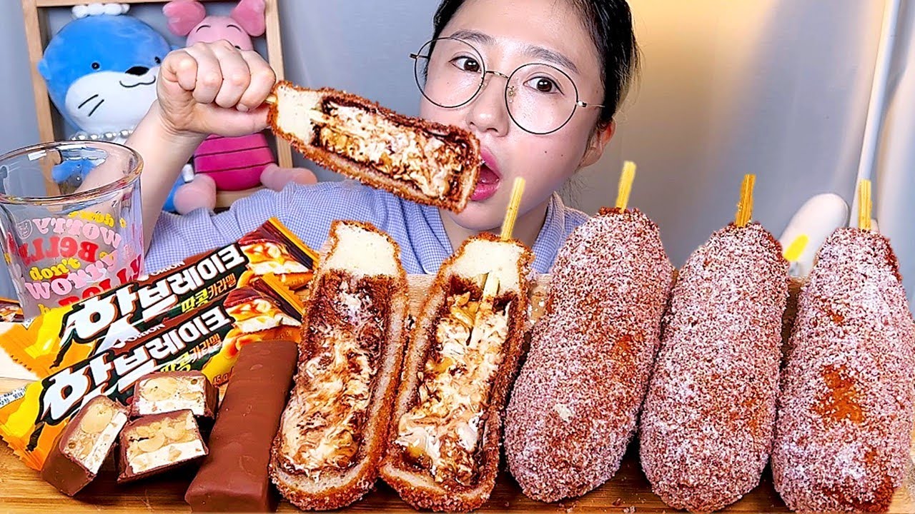 핫브레이크 핫도그🥜 초코바 핫도그 명랑핫도그 디저트 먹방 Dessert Mukbang