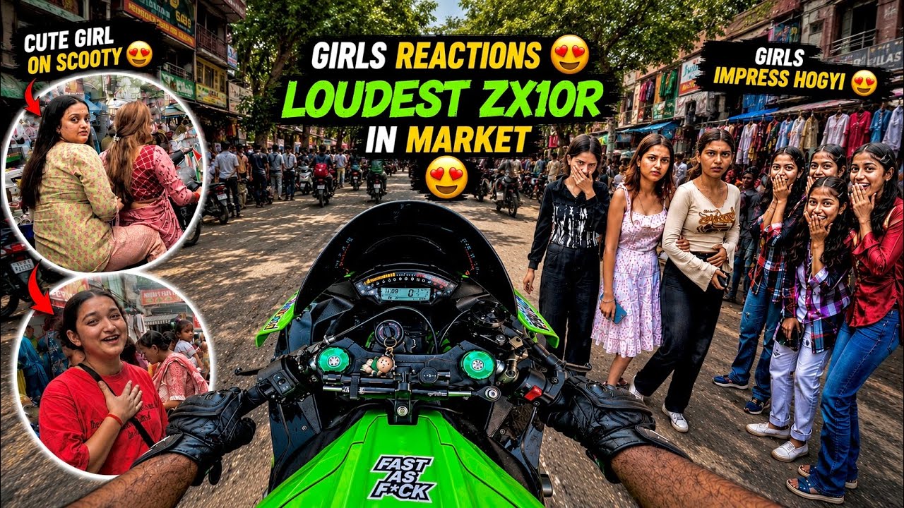 Cute College Girls Market Reactions || Girls Shocking Reactions || ZX10R Loud Exhaust In Market 😍