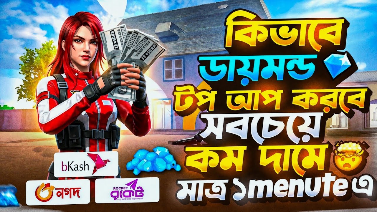 সবচেয়ে কমদামে ডাইমন্ড টপ আপ করুন মাত্র ৫ ছেকেন্ডে💎 | free fire diamond top up bkash nagod| ff top up