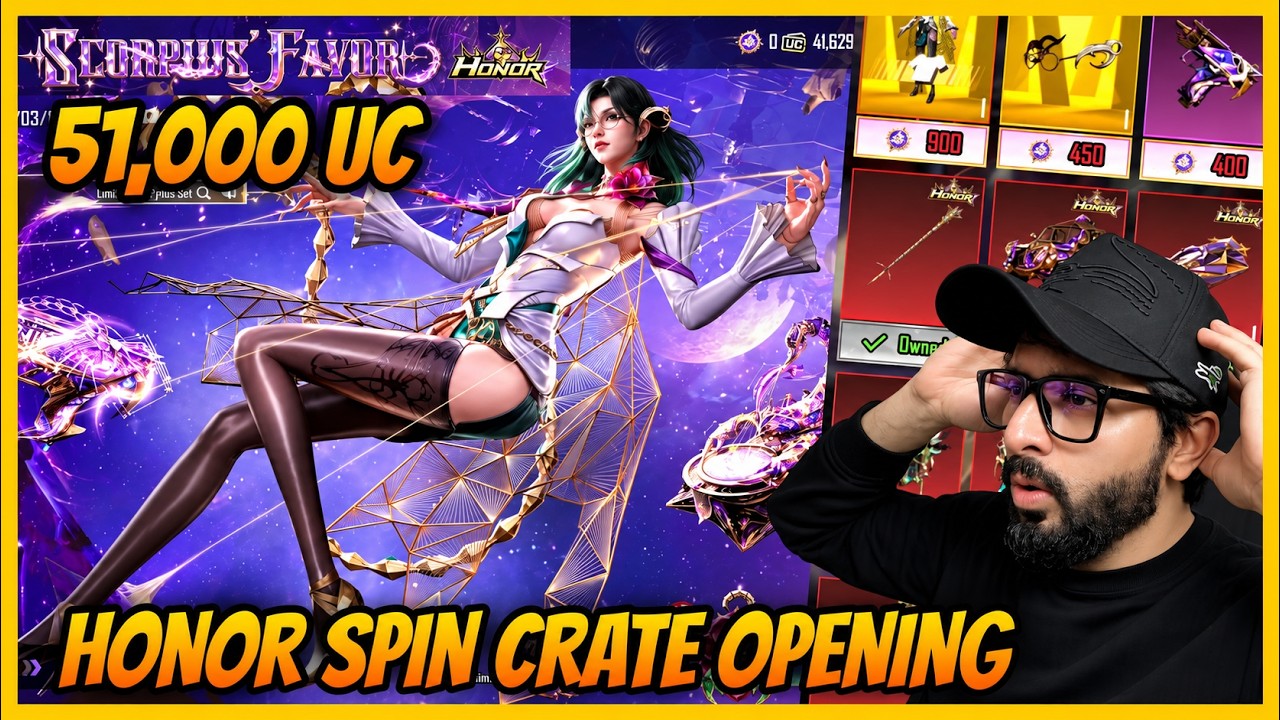 🔥LUCKIEST HONOR SPIN CRATE OPENING IN BGMI l SCORPIUS FAVOR 50000 UC CRATE OPENING