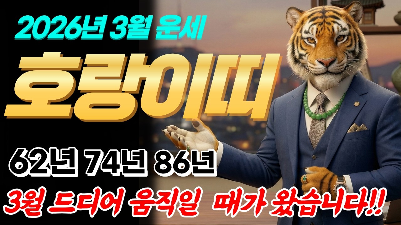 3월 호랑이띠 운세 | 62년 74년 86년 3월 움직이는 만큼 금전운으로 쌓입니다! 호랑이띠 운세 급상승 하는 달 | 임인생 | 갑인생 | 병인생 | 2026년 재물운 TOP