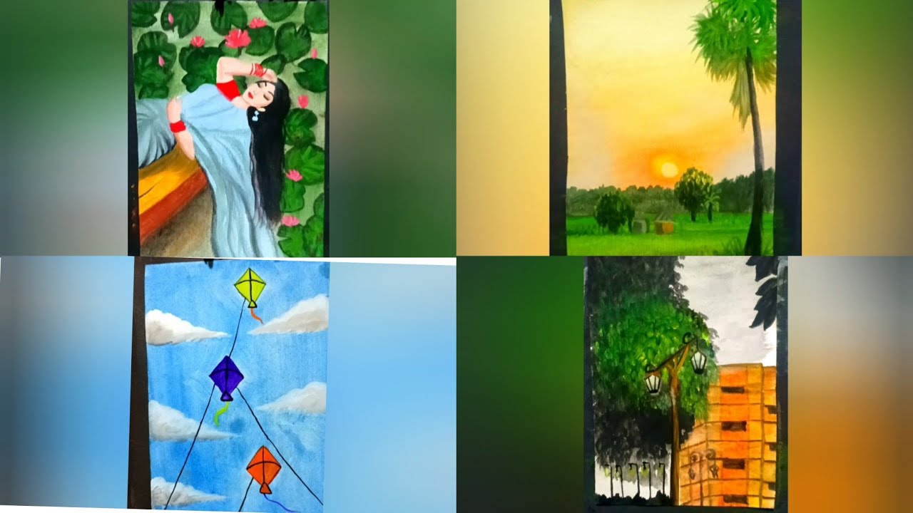4 different drawing styles. একসাথে ৪ রকমের ছবি আঁকা।  #youtubevideo 