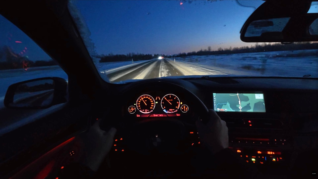 BMW F10 525D X-Drive 160kW POV Winter Evening Drive -21,5°C