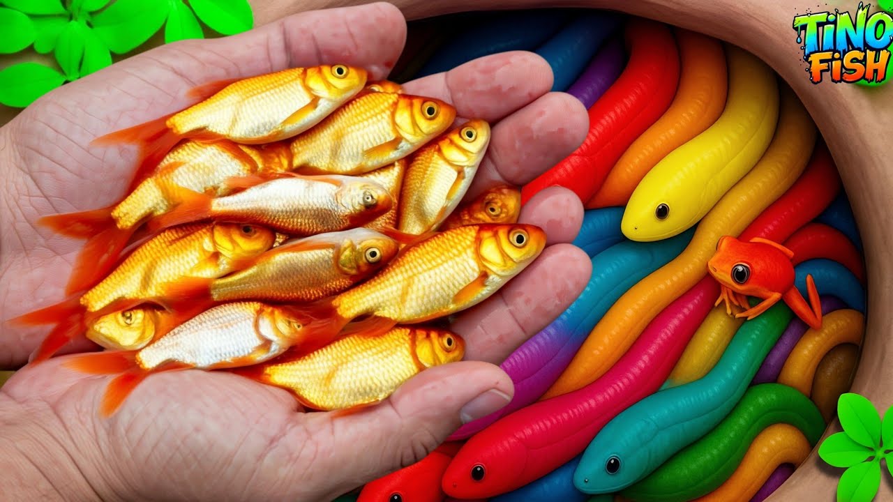 The Incredible Catch Colorful Aquarium Fish In Small Pond, Baby Turtle, Goldfish, Guppies, Koi, Eel