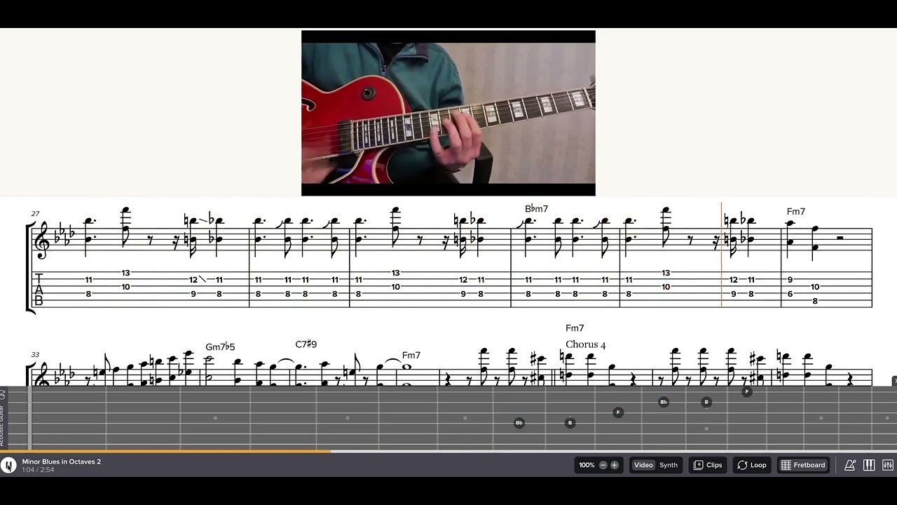 Octave riffs over Fminor Blues - Wes Montgomery style - jazz guitar