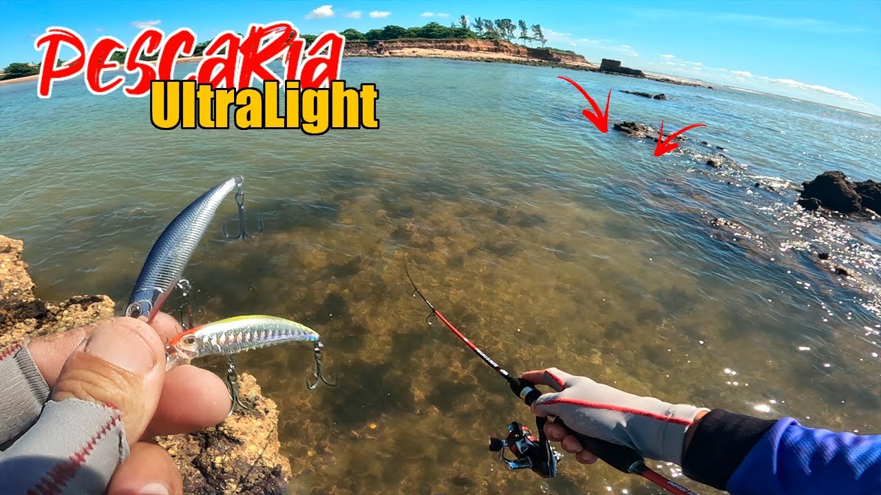 PESCARIA ULTRALIGHT NAS PEDRAS DA PRAIA com isca sahara