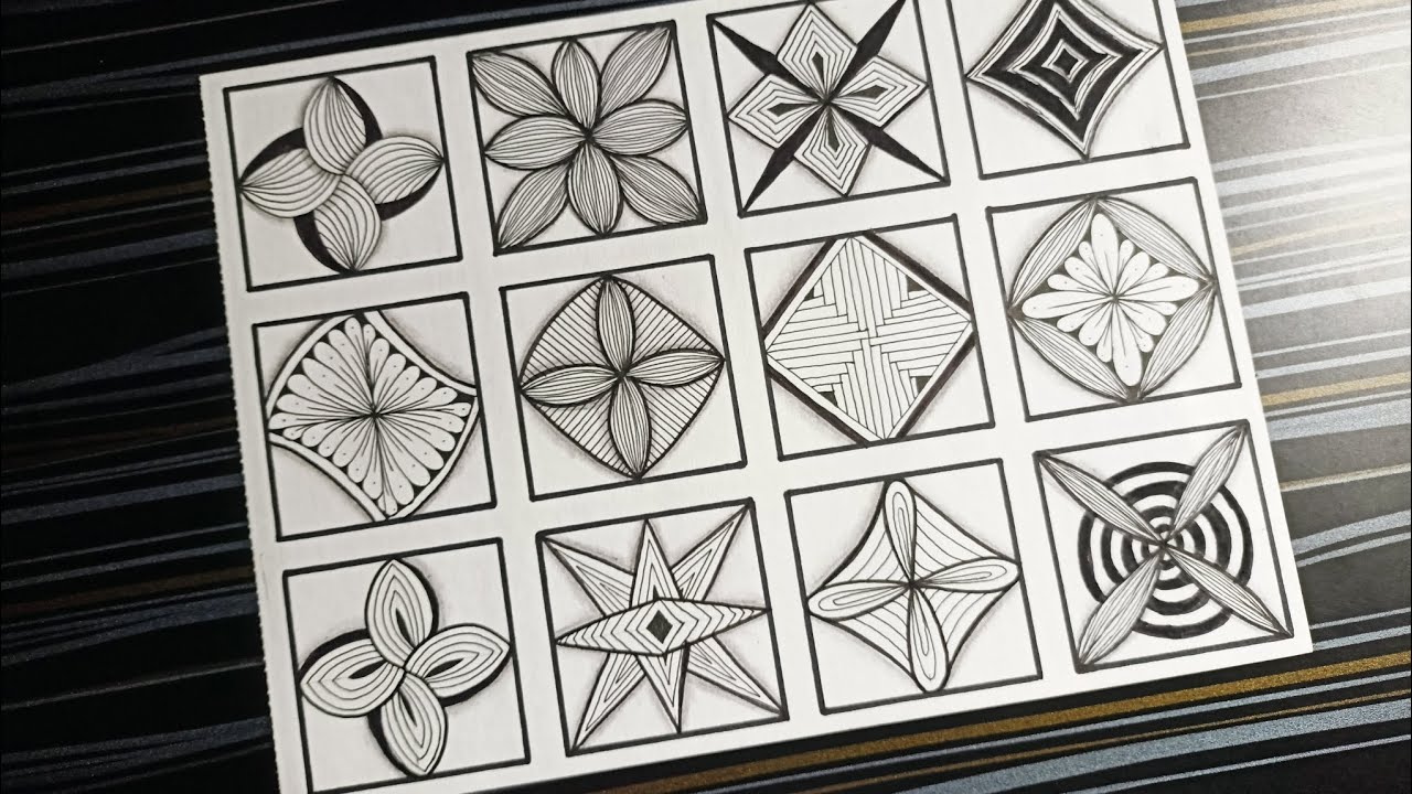 1 Grid 12 Zentangle Pattern Idea|| Easy Zentangle Idea|| Zentangling||
