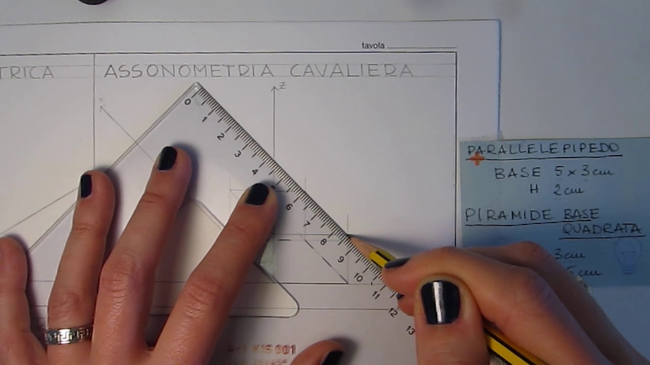 assonometria cavaliera parallelepipedo e piramide base quadrata
