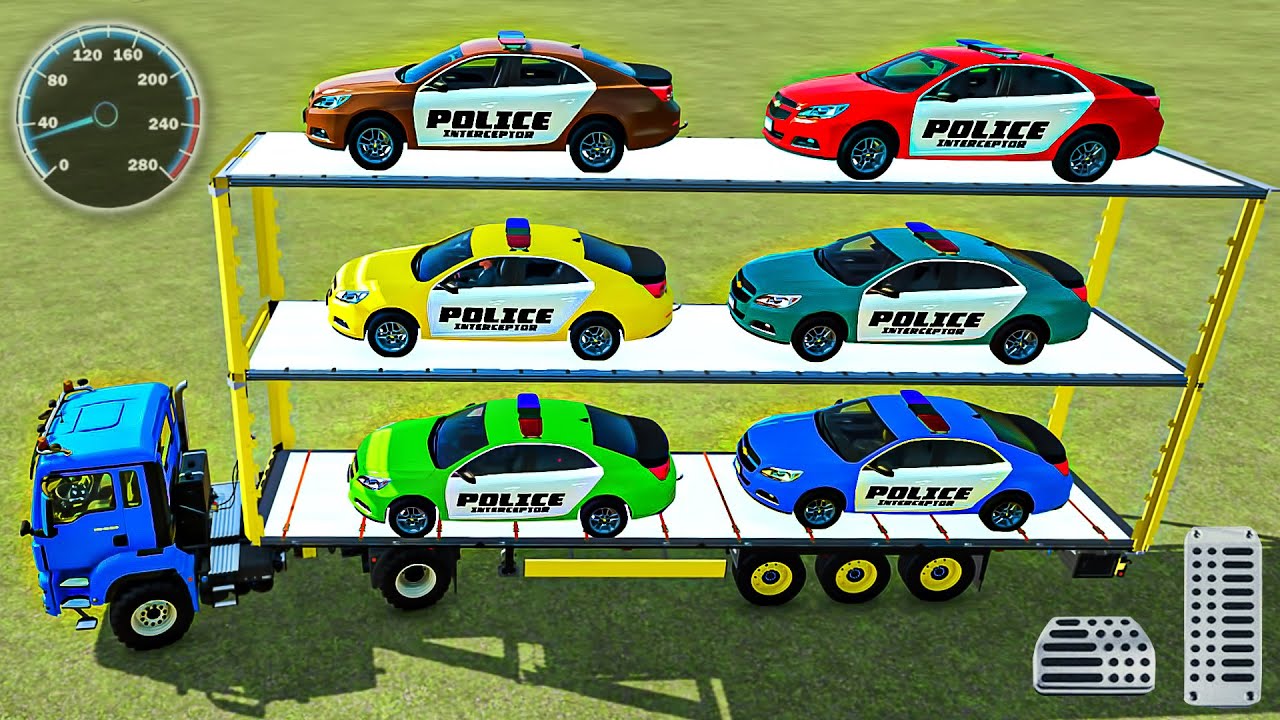 Car Transport Truck Simulator Of Colors - Police Car Long Trailer Truck - Farming Simulator 22