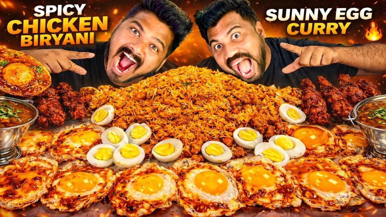 SPICY SUNNY EGG CURRY🔥😱MASSIVE CHICKEN BIRYANI🌶WITH GRAVY + RAITA | BIG BITES | MUKBANG😍