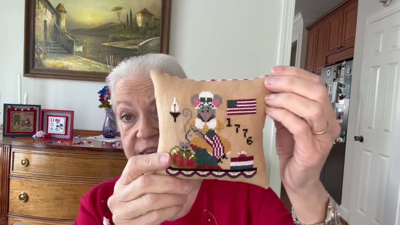 Stitching with my kitties floss tube #29