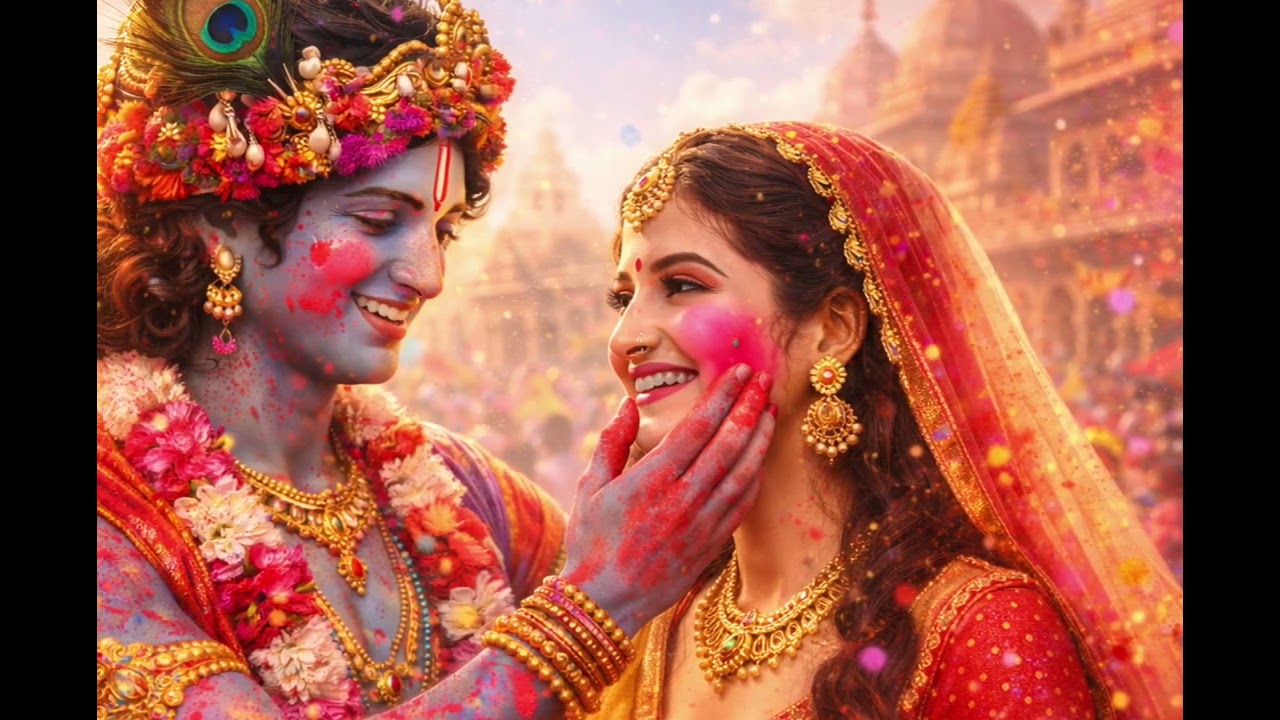 Radha Krishna Holi Song 💖 | रंग उड़ा के खेले नंदलाल #shorts