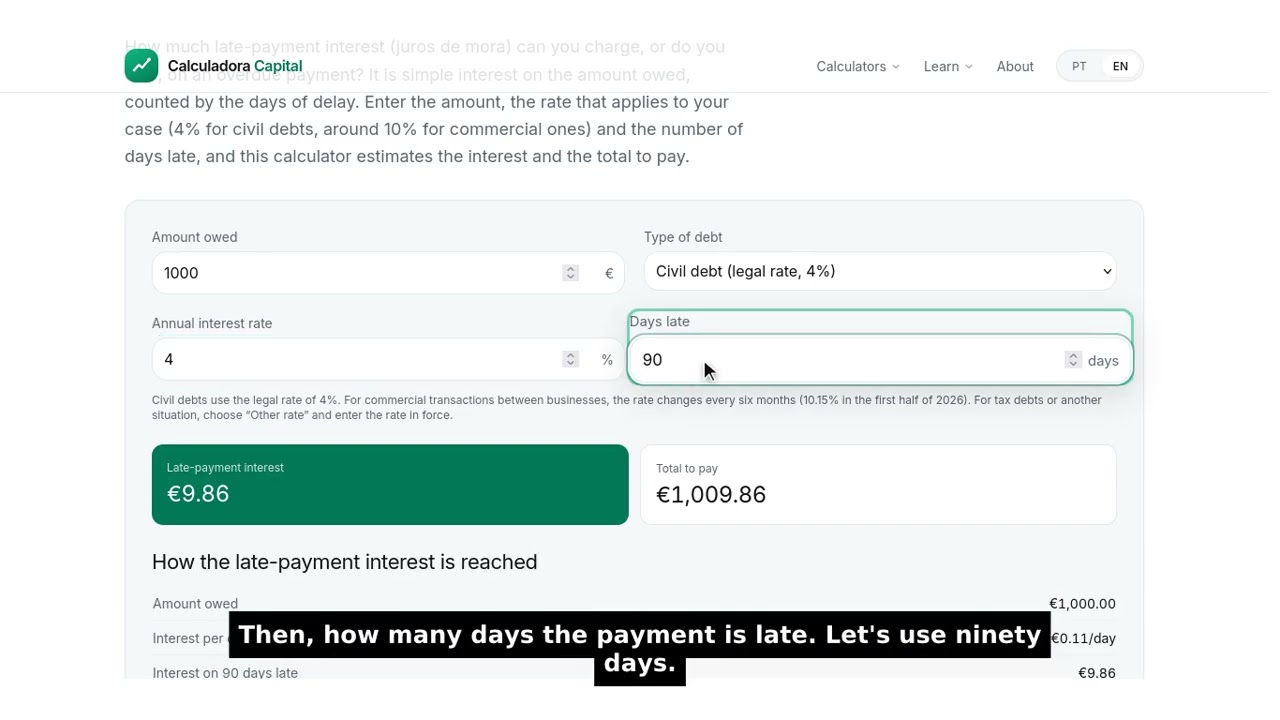 Late-Payment Interest in Portugal: How to Calculate It (Free Calculator)