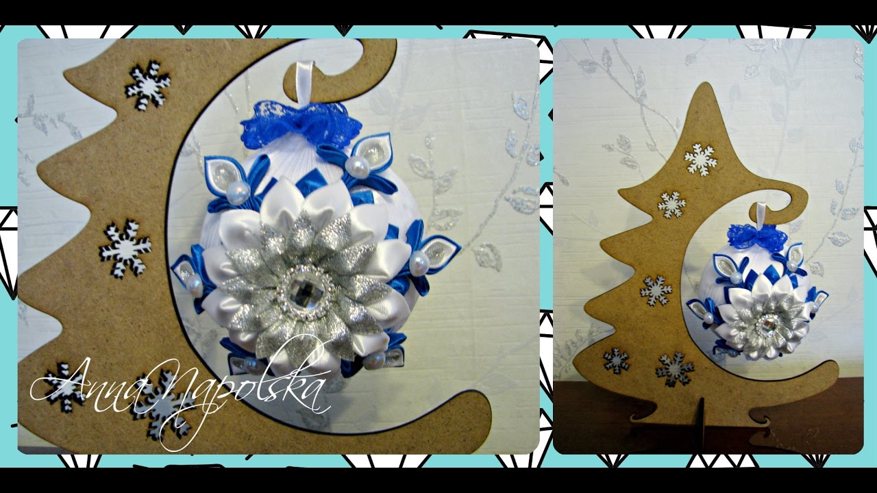 Новорічна кулька 10 см діаметром. Новогодний шарик канзаши. Christmas ball kanzashi