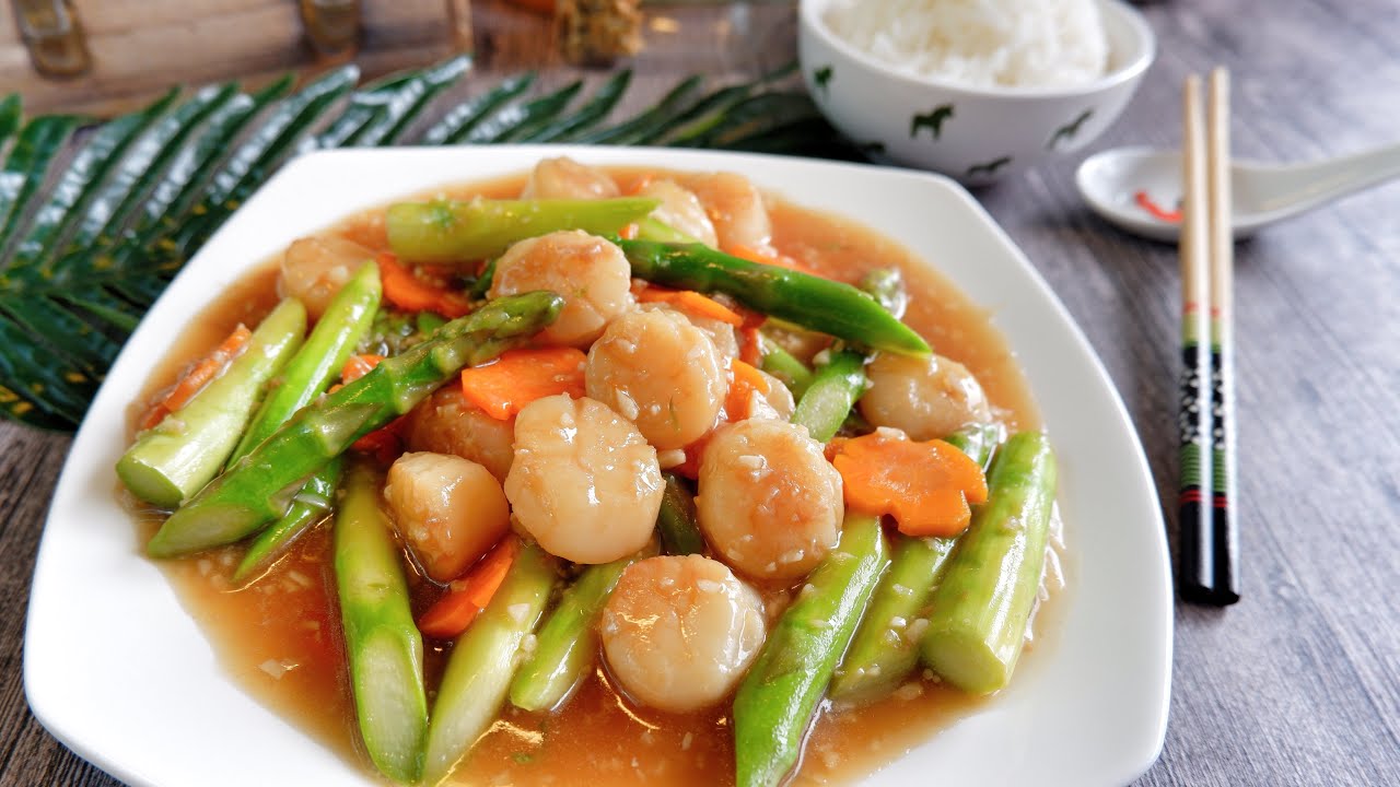 Super Easy Scallops & Asparagus in Ginger Oyster Sauce 姜汁带子炒芦笋 Chinese Seafood Stir Fry Recipe