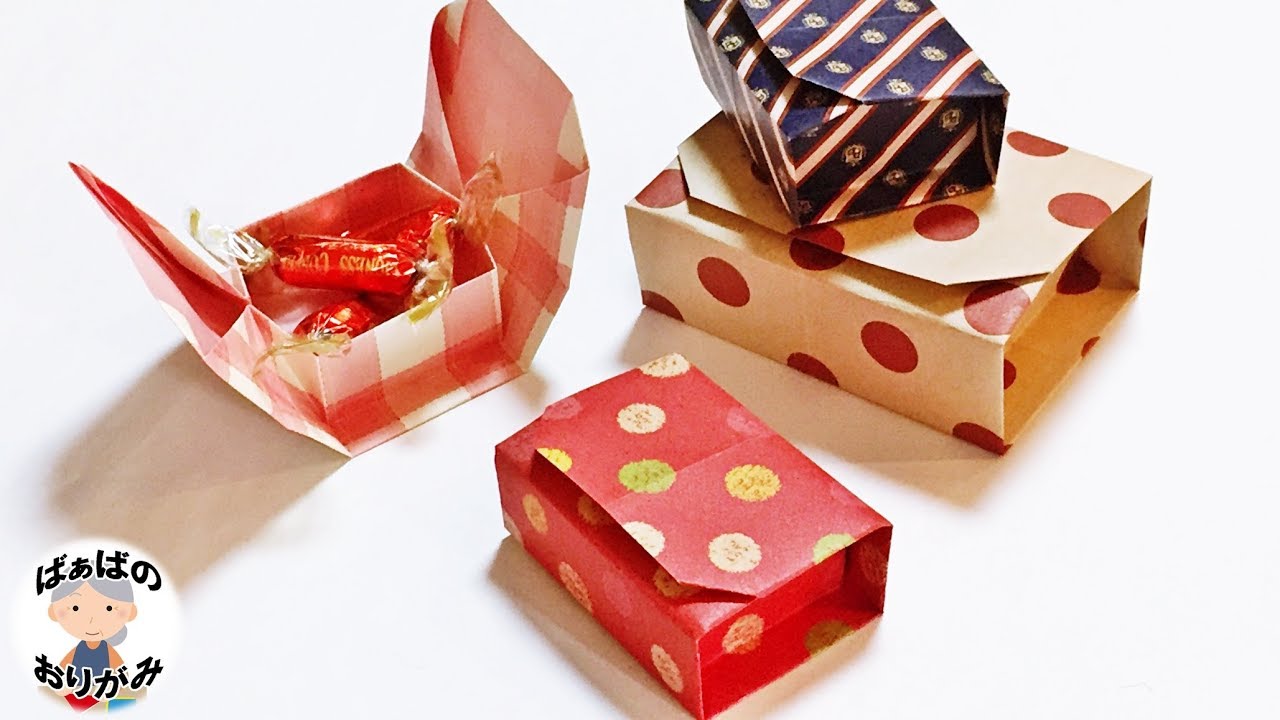 折り紙1枚で「ふた付きの箱」 Origami box with lid【音声解説あり】 / ばぁばの折り紙