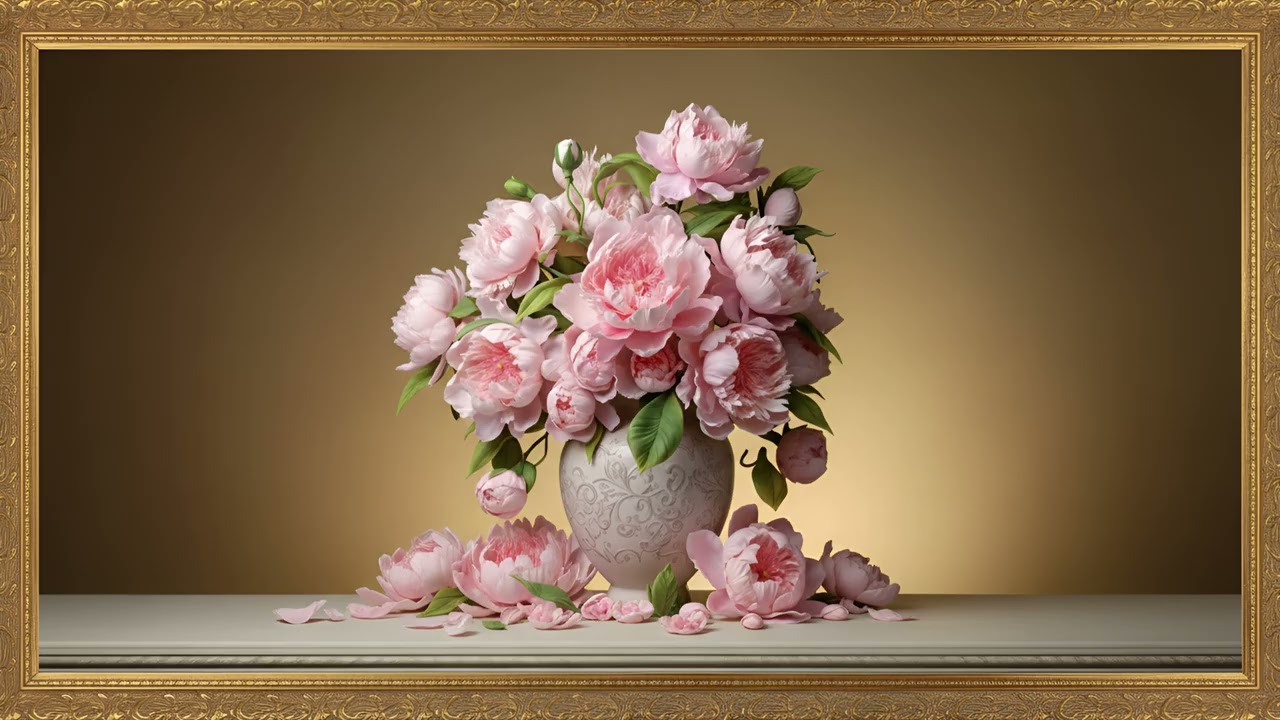 Pink Peony Vase Art Framed Screensaver for Frame TV | TV Art Gallery Slideshow Wallpapers 4K