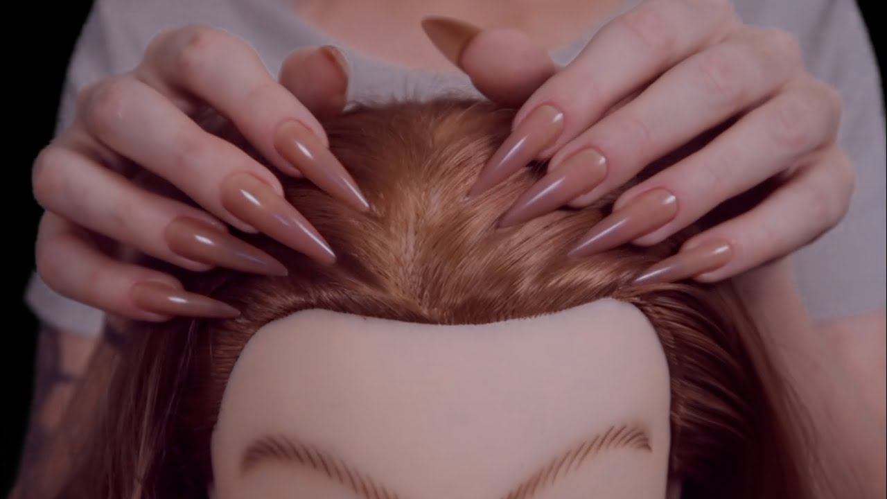 ASMR Hair Play w/ Long Nails 💜 (scalp scratching, stroking, delicate tapping, no talking for sleep)